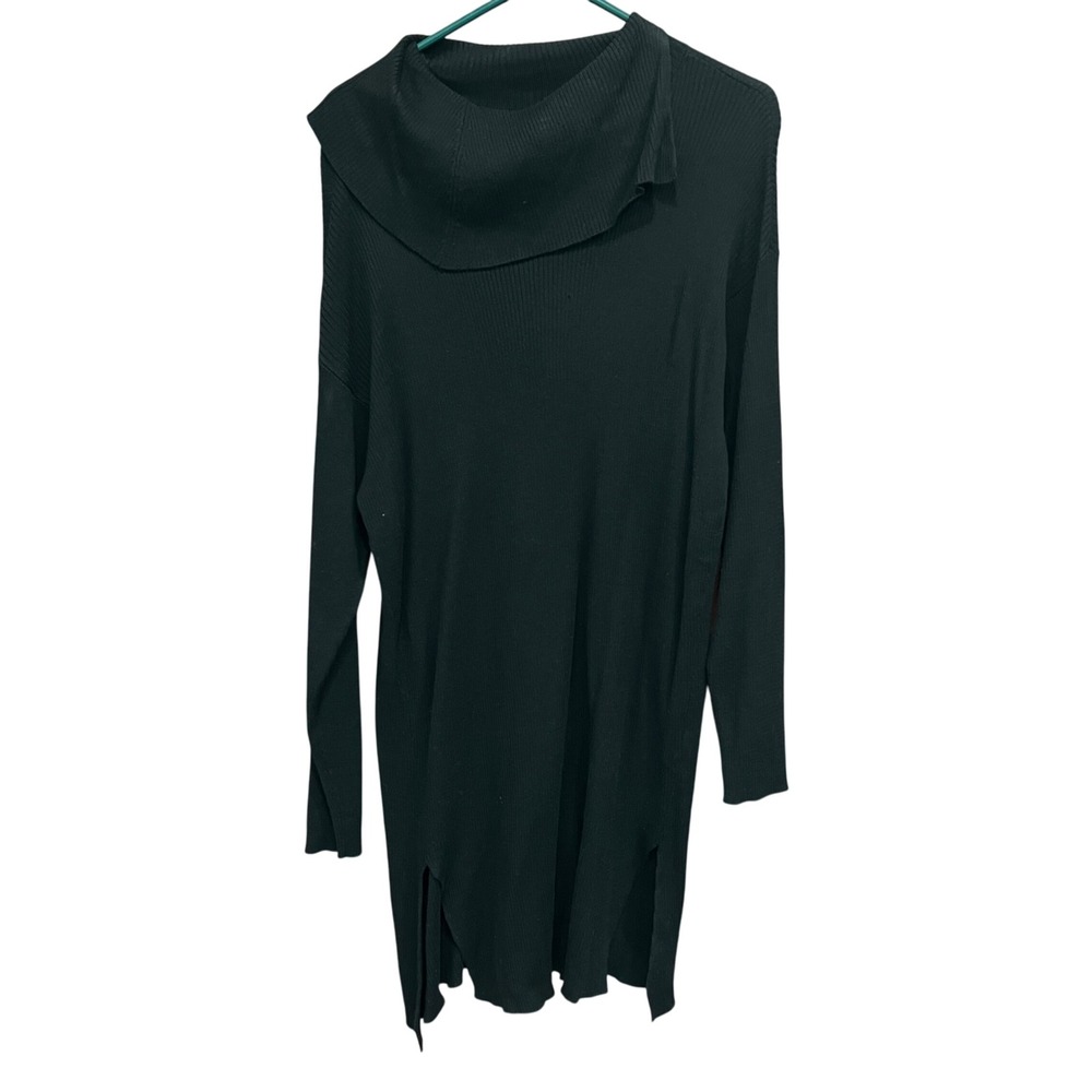JustFab Black Sweater Dress Ribbed Knit Cowl Neck Long Sleeve Slit 3X‎